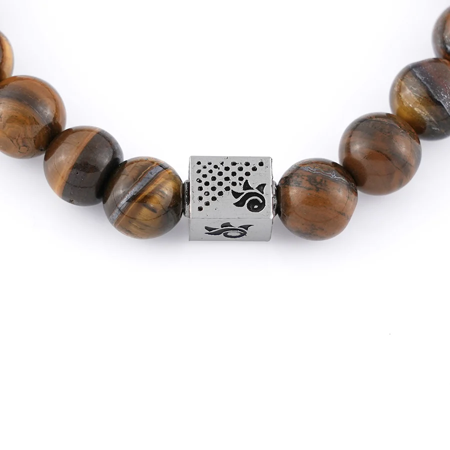 Tiger Eye Stone with Om Namah Shivay Silver Beads Bracelet - Image 5