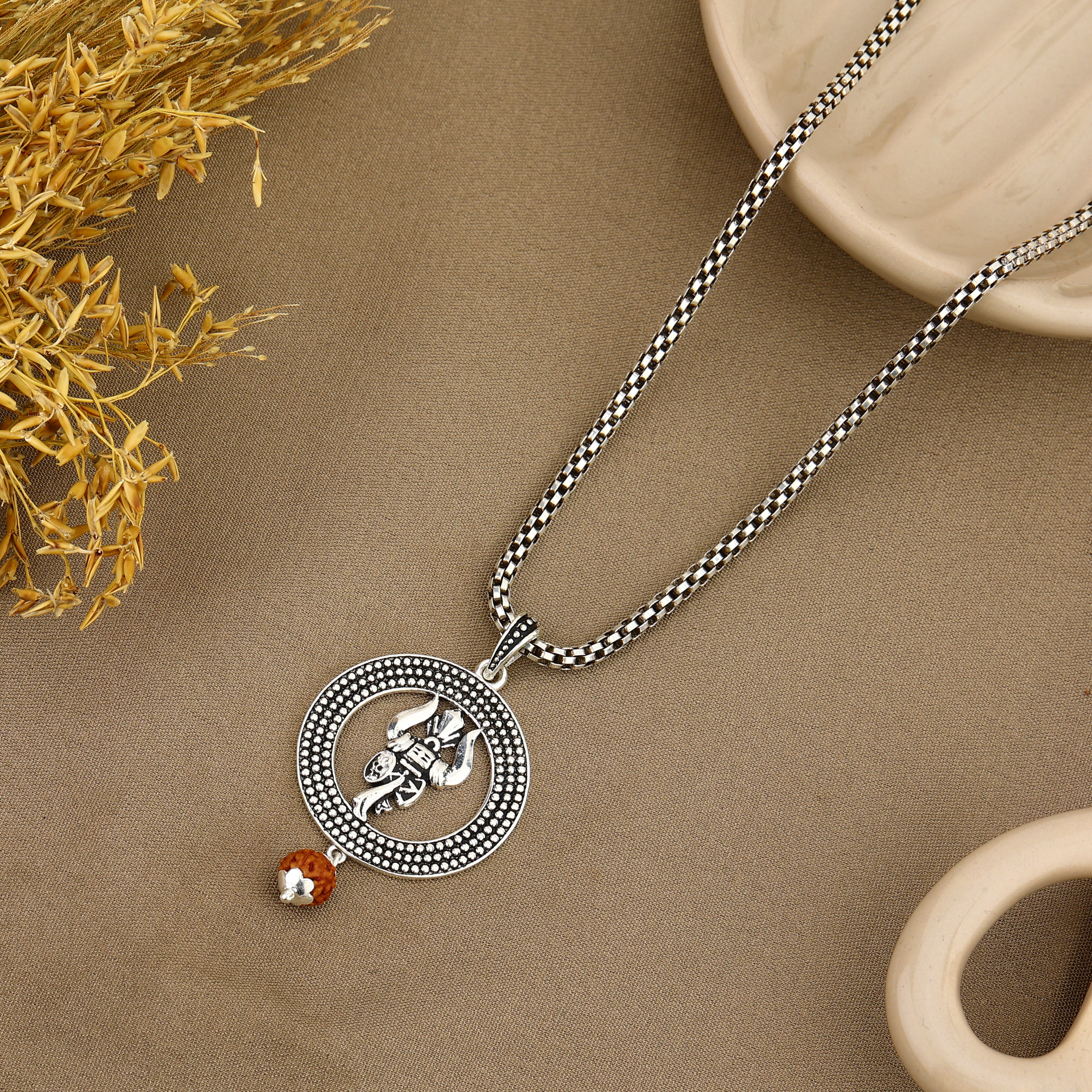 Trishul Rudraksha Silver Pendant