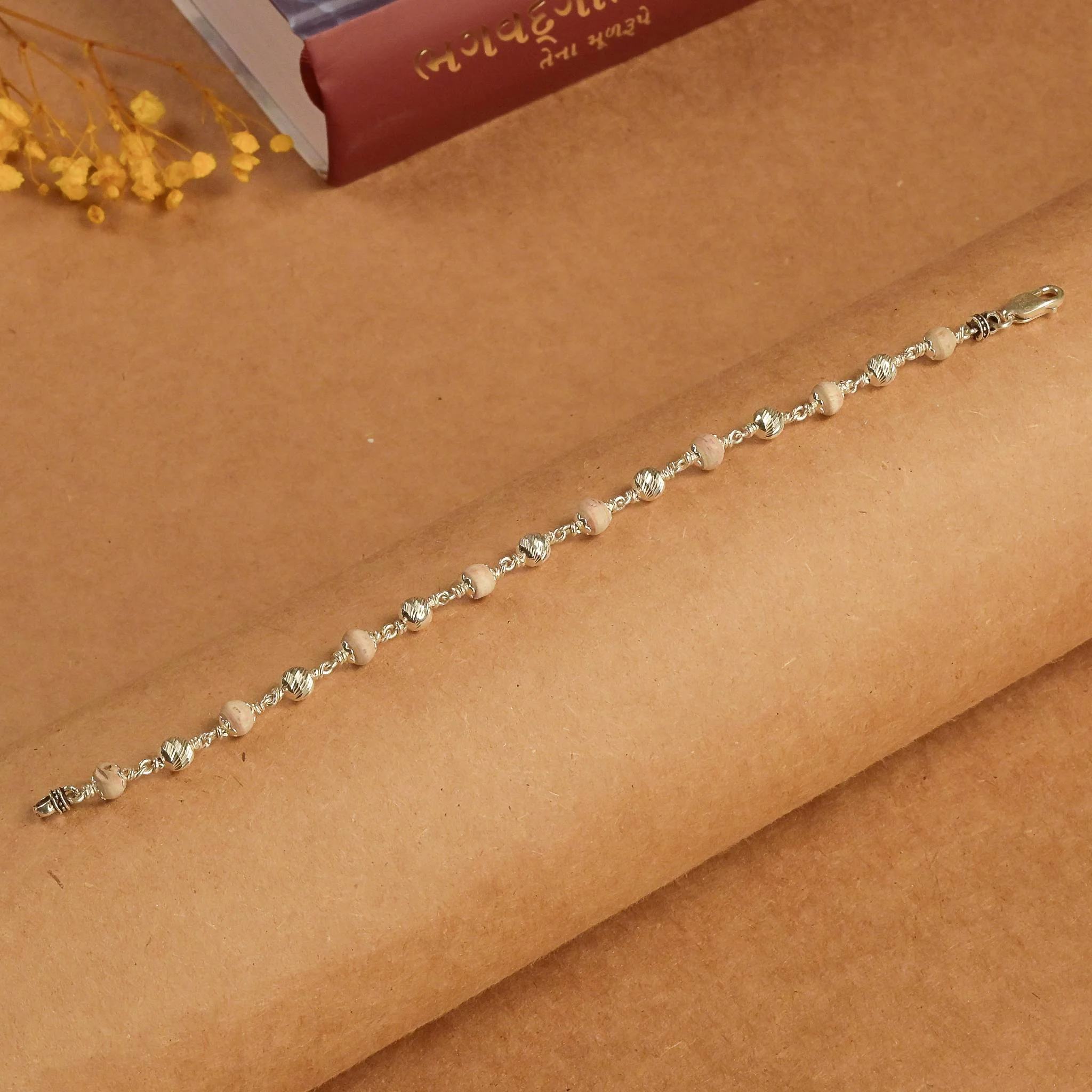 Tulsi Beads Bracelet with Silver CNC Beads - Image 2
