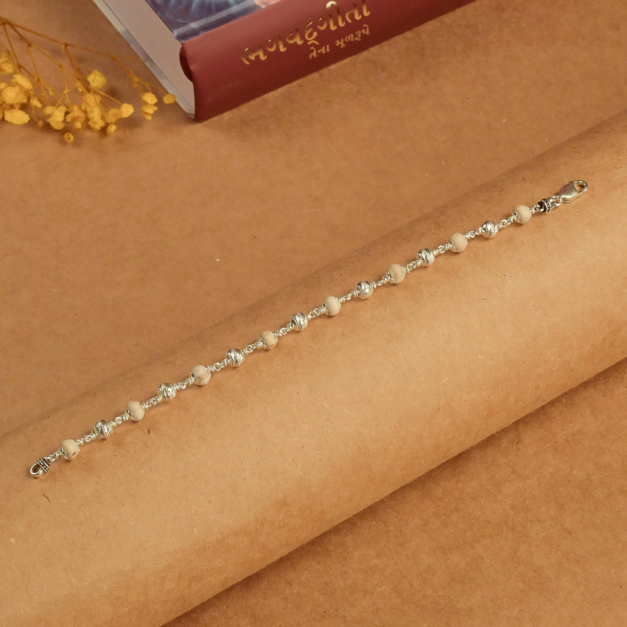 Tulsi Beads & Silver CNC Beads Bracelet - Image 2