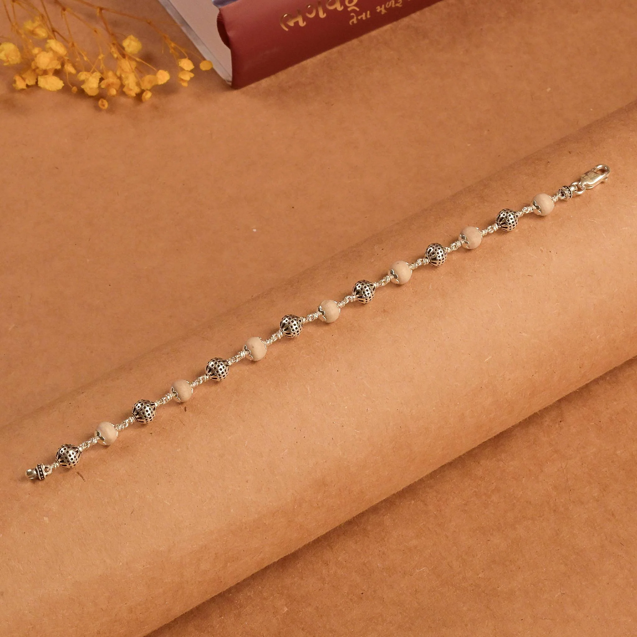 Tulsi With Round Silver Beads Bracelet - Image 2