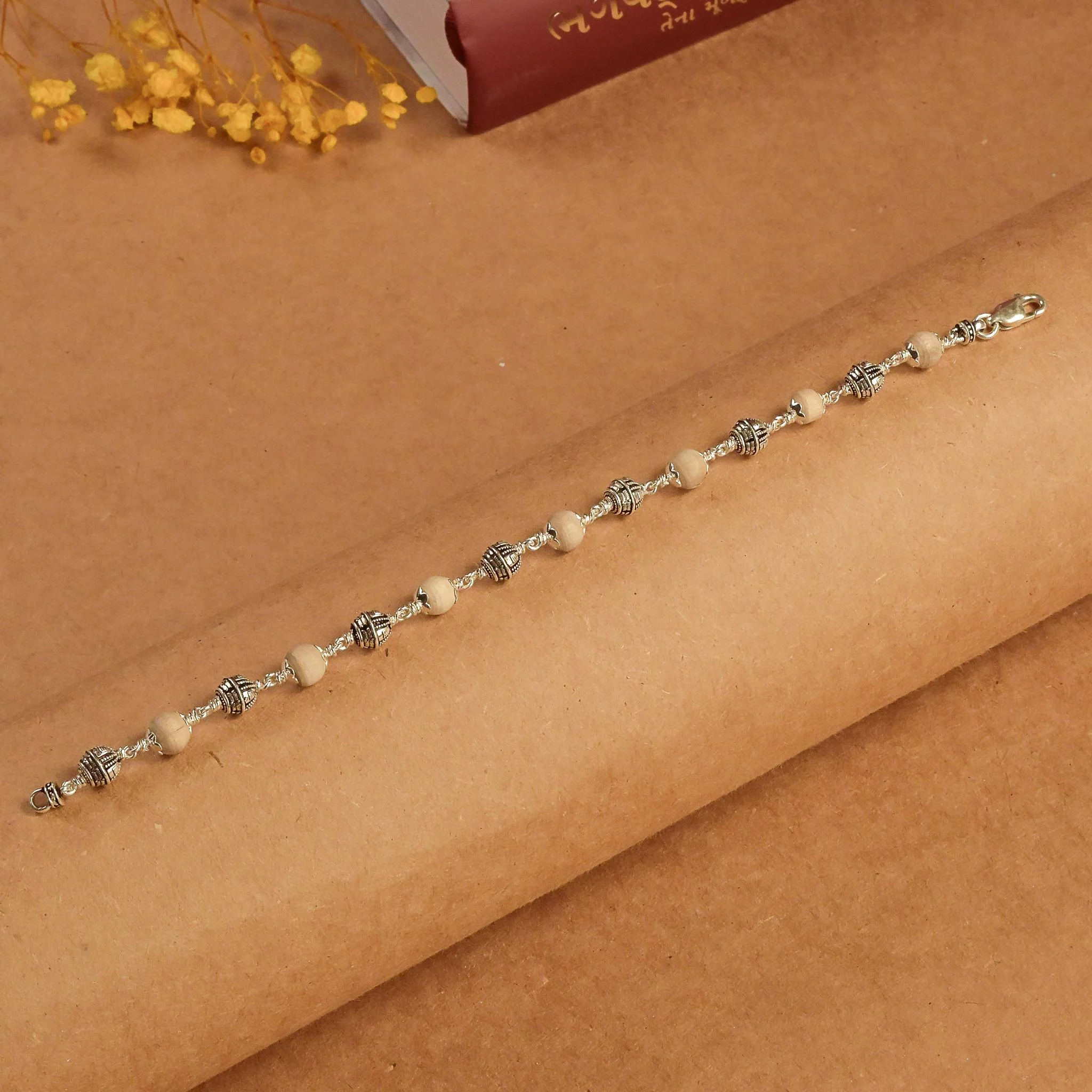 Tulsi With Silver Shivling Beads Bracelet - Image 2
